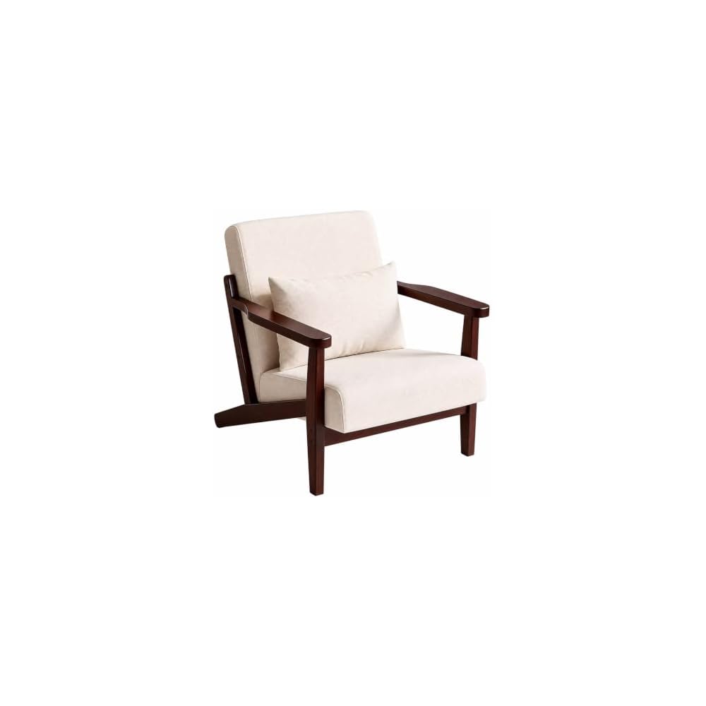 Mid-Century Accent Chair Wood Luxury Armchair Modern Reading Chairs Lumbar Support Pillow Sofachair Ergonomic Seating for Living Bedroom Bar Balcony Cafe Tea Room & Hotel Stylish Wingback Beanbag