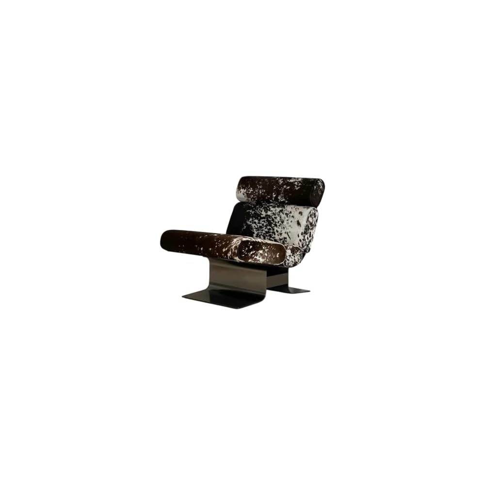 Modern Lounge Chair with Genuine Hair-On Leather Upholstery, Designer Accent Chair with Stainless Steel Base, Luxury Recliner Chair for Living Room, Bedroom, or Balcony