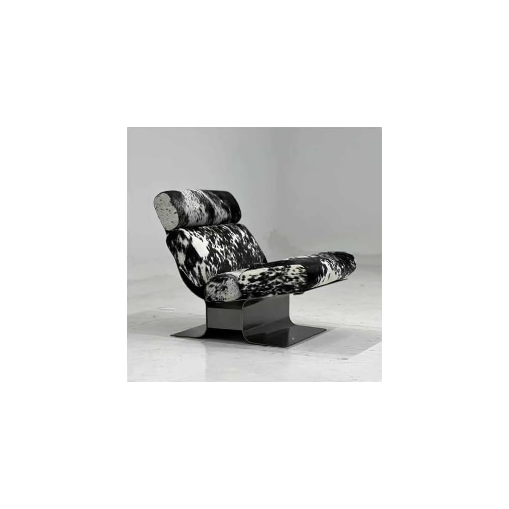 Modern Lounge Chair with Genuine Hair-On Leather Upholstery, Designer Accent Chair with Stainless Steel Base, Luxury Recliner Chair for Living Room, Bedroom, or Balcony