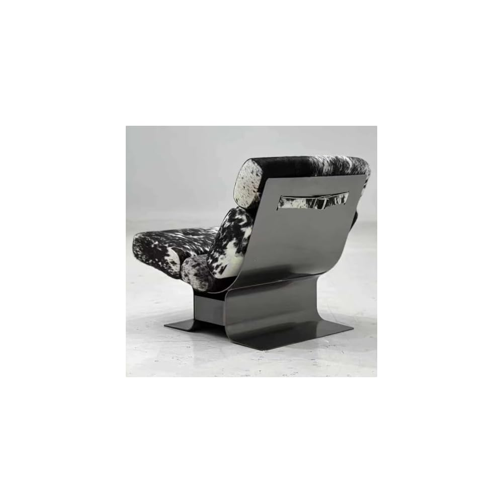 Modern Lounge Chair with Genuine Hair-On Leather Upholstery, Designer Accent Chair with Stainless Steel Base, Luxury Recliner Chair for Living Room, Bedroom, or Balcony
