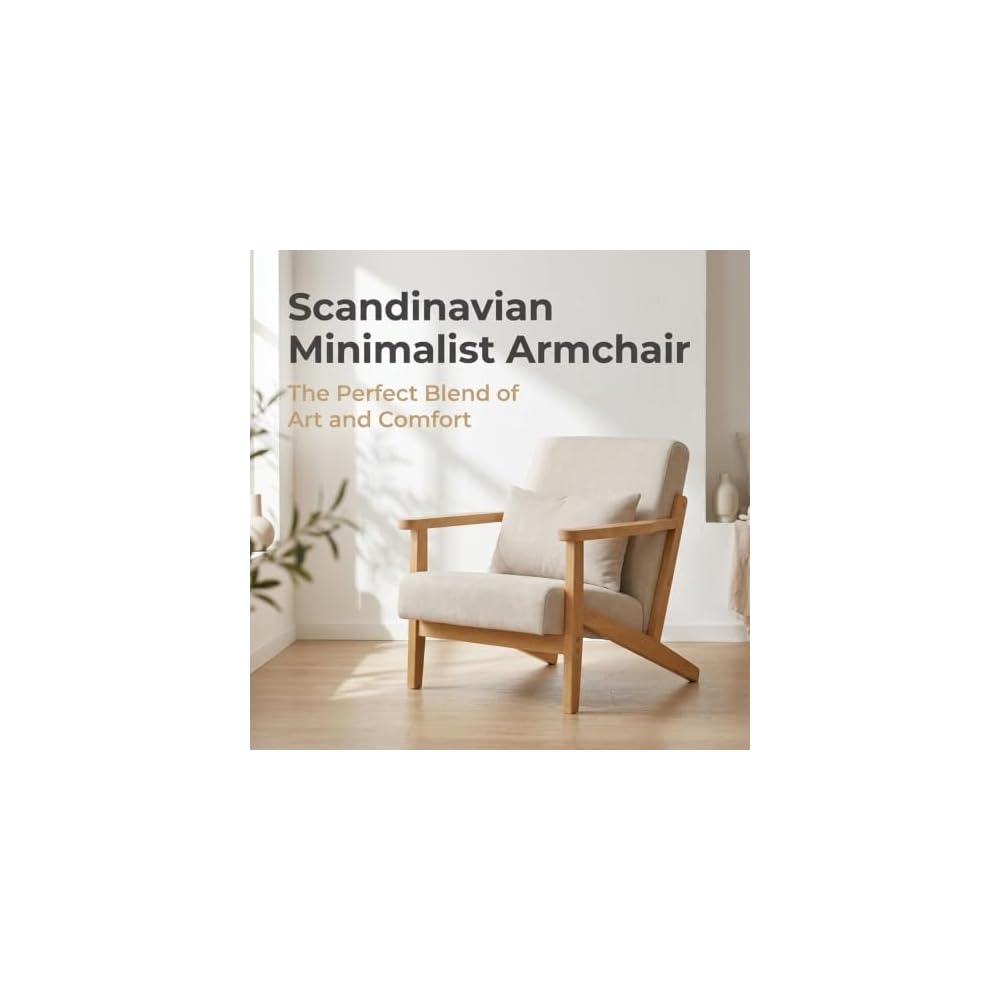 Mid-Century Accent Chair Wood Luxury Armchair Modern Reading Chairs Lumbar Support Pillow Sofachair Ergonomic Seating for Living Bedroom Bar Balcony Cafe Tea Room & Hotel Stylish Wingback Beanbag