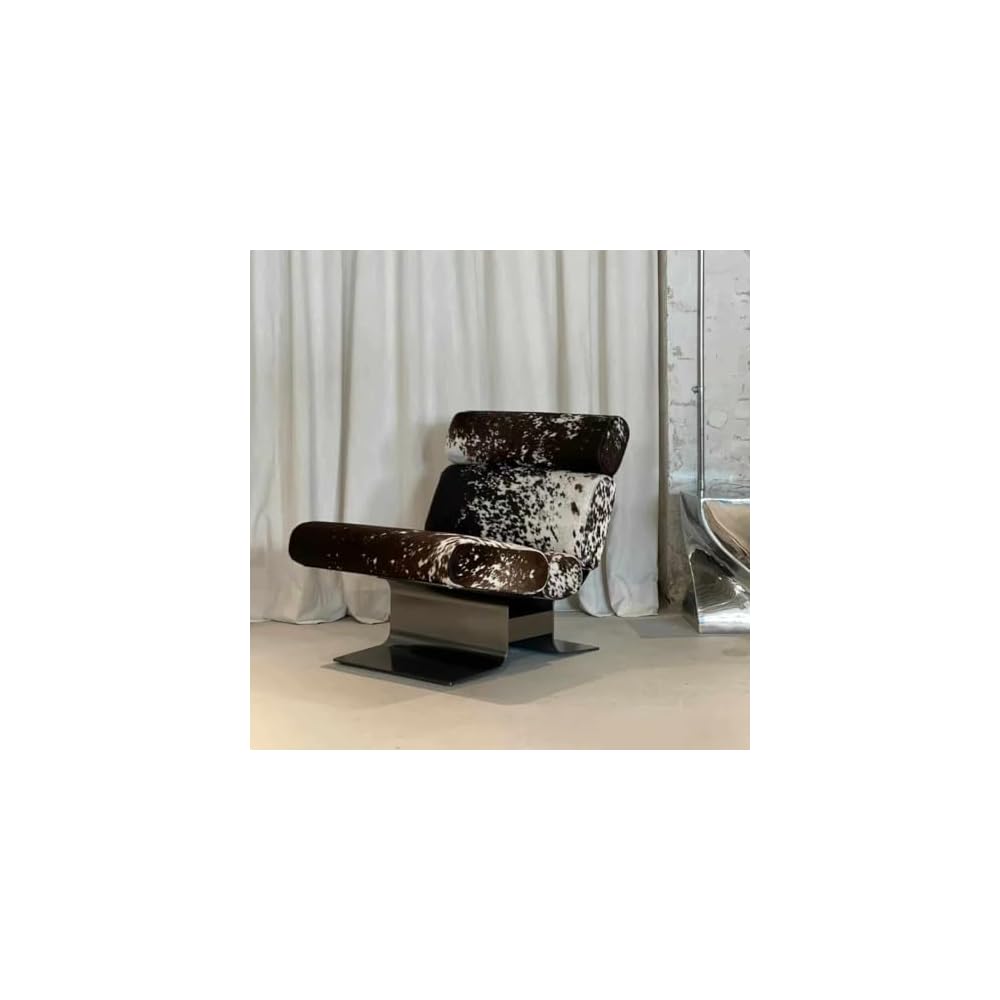 Modern Lounge Chair with Genuine Hair-On Leather Upholstery, Designer Accent Chair with Stainless Steel Base, Luxury Recliner Chair for Living Room, Bedroom, or Balcony