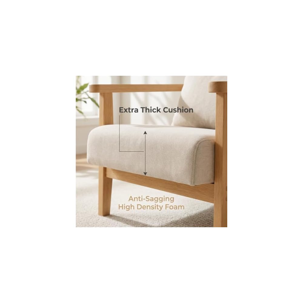 Mid-Century Accent Chair Wood Luxury Armchair Modern Reading Chairs Lumbar Support Pillow Sofachair Ergonomic Seating for Living Bedroom Bar Balcony Cafe Tea Room & Hotel Stylish Wingback Beanbag