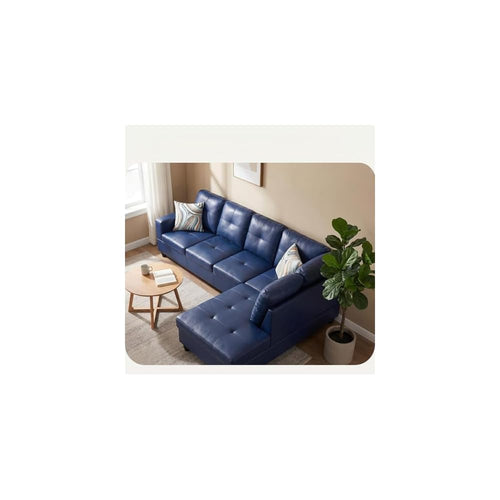 103.5" Sectional Couch, L Shaped 4 Seater PU Faux Leather Sofa w/Chaise Lounge, Comfy Modern Modular Couch for Living Room, Apartment, Blue, Left, 2PCS