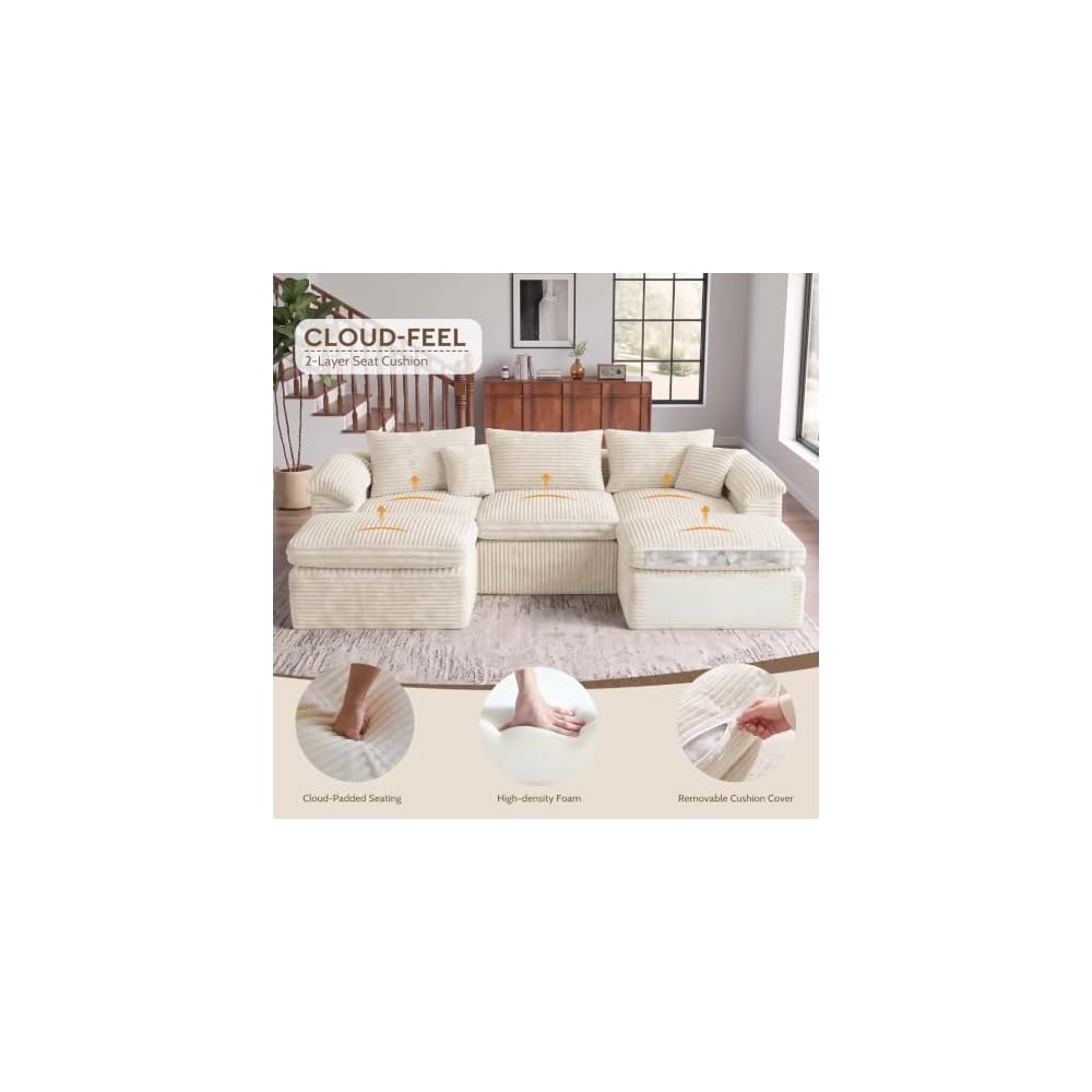Boneless Cloud Couch 106.2 Inch U Shape Fluffy Modular Sectional Sofa