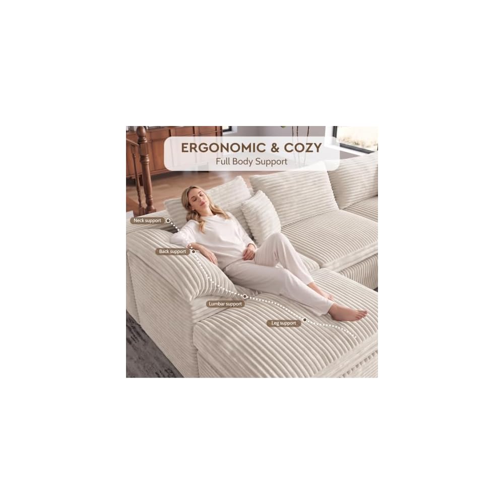 Boneless Cloud Couch 106.2 Inch U Shape Fluffy Modular Sectional Sofa