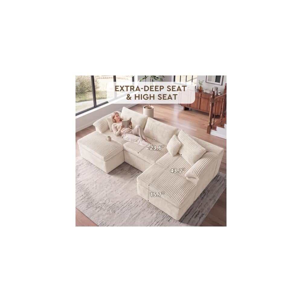 Boneless Cloud Couch 106.2 Inch U Shape Fluffy Modular Sectional Sofa