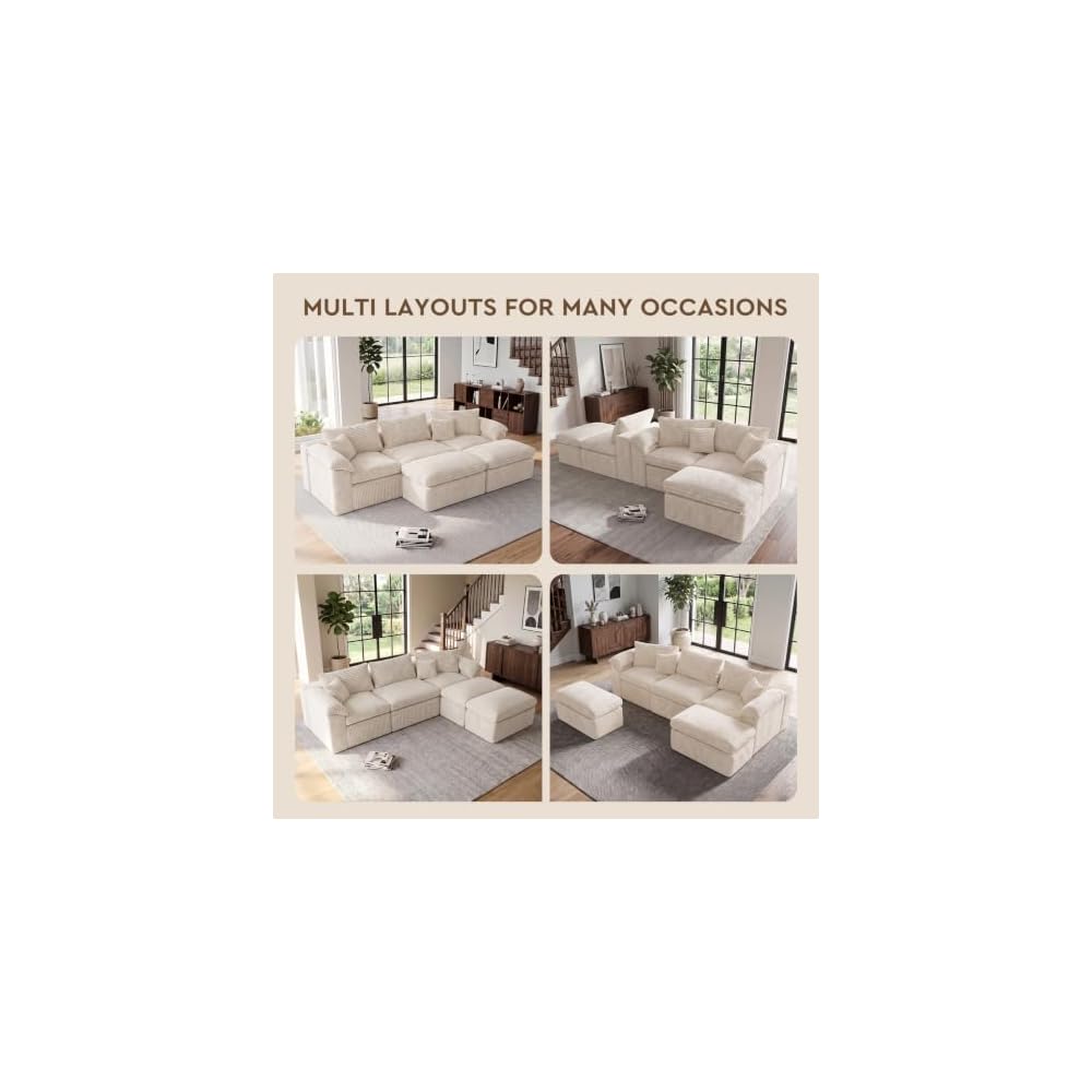 Boneless Cloud Couch 106.2 Inch U Shape Fluffy Modular Sectional Sofa