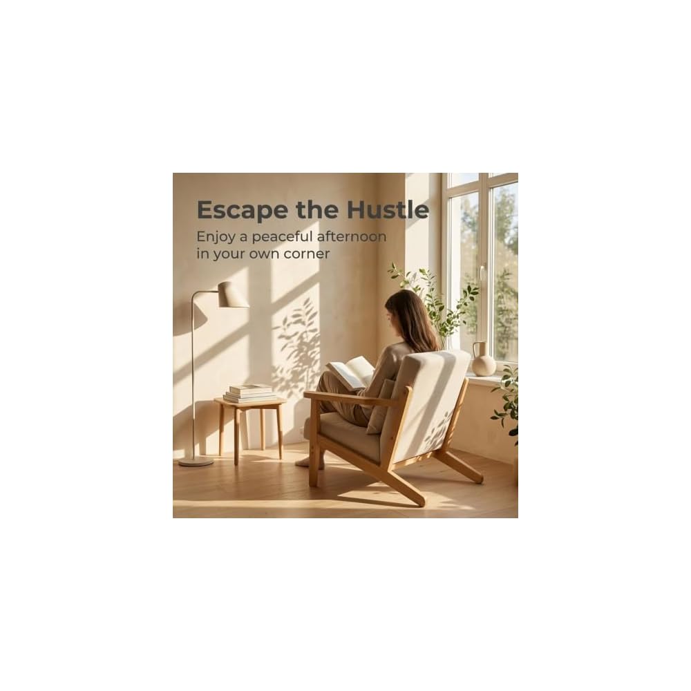 Mid-Century Accent Chair Wood Luxury Armchair Modern Reading Chairs Lumbar Support Pillow Sofachair Ergonomic Seating for Living Bedroom Bar Balcony Cafe Tea Room & Hotel Stylish Wingback Beanbag