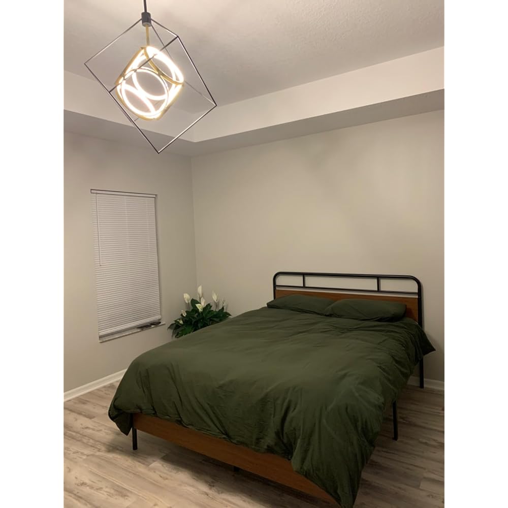 Allewie Full Size Industrial Bed Frame with Wood Panels, Walnut