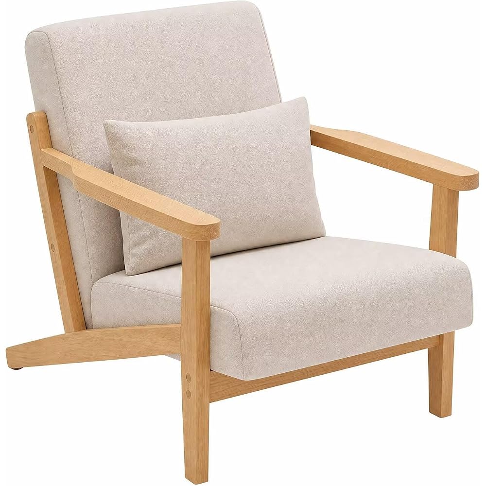 Mid-Century Accent Chair Wood Luxury Armchair Modern Reading Chairs Lumbar Support Pillow Sofachair Ergonomic Seating for Living Bedroom Bar Balcony Cafe Tea Room & Hotel Stylish Wingback Beanbag