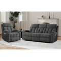 CANMOV Manual Recliner Sofa Set, Fabric Recliner Living Room Furniture Sets, 1 Seat Reclining Chair and a 3 Seat Sofa Furniture Set with Side Pockets and Cup Holders, Dark Grey