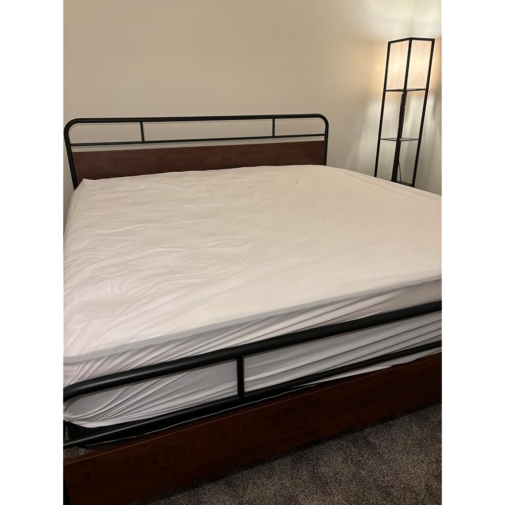 Allewie Full Size Industrial Bed Frame with Wood Panels, Walnut