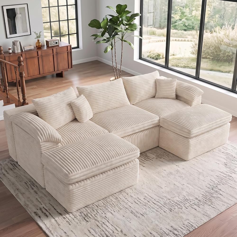 Boneless Cloud Couch 106.2 Inch U Shape Fluffy Modular Sectional Sofa